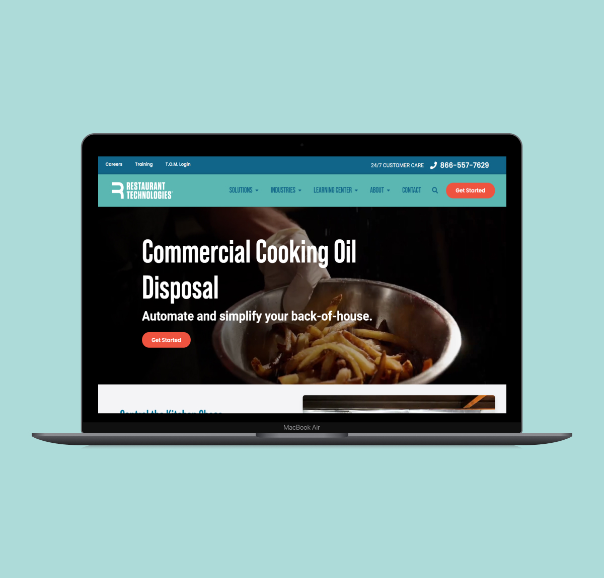 Restaurant Technologies mockup showcasing Amanda's design and development work for a cooking oil management website.